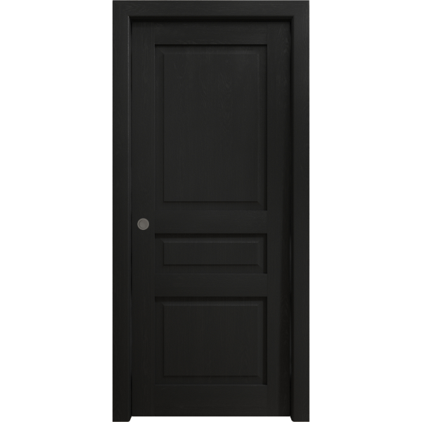 Sliding Pocket Door 18 x 84 inches | Ego 5012 Painted Black Oak | Kit Rail Hardware | Solid Wood Interior Bedroom Modern Doors