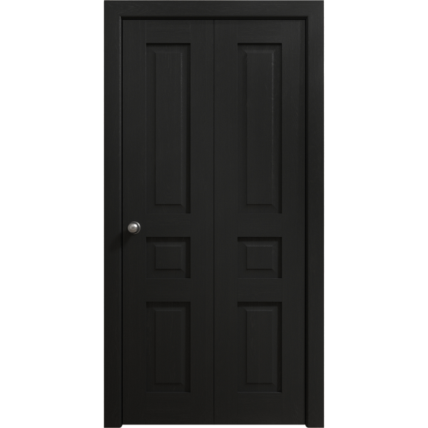 Sliding Closet Bi-fold Doors 36 x 80 inches | Ego 5012 Painted Black Oak | Sturdy Tracks Moldings Trims Hardware Set | Wood Solid Bedroom Wardrobe Doors