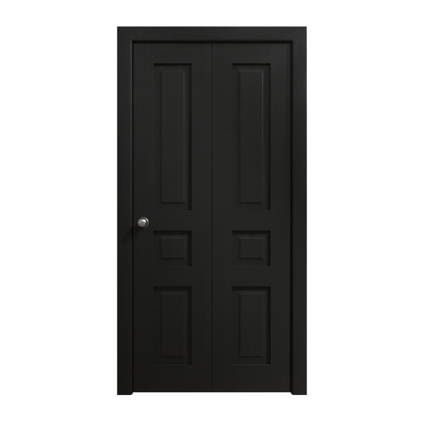 Sliding Closet Bi-fold Doors 36 x 80 inches | Ego 5012 Painted Black Oak | Sturdy Tracks Moldings Trims Hardware Set | Wood Solid Bedroom Wardrobe Doors