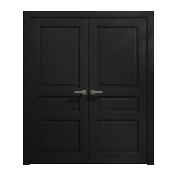 Interior Solid French Double Doors 36 x 80 inches | Ego 5012 Painted Black Oak | Wood Interior Solid Panel Frame | Closet Bedroom Modern Doors