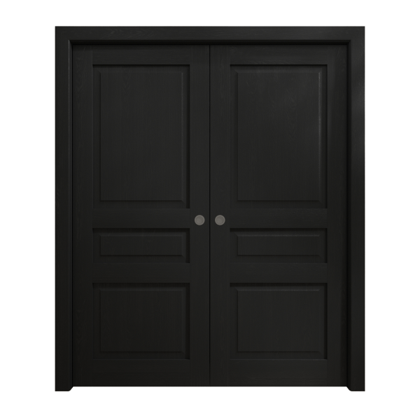 Sliding French Double Pocket Doors 60 x 80 inches | Ego 5012 Painted Black Oak | Kit Rail Hardware | Solid Wood Interior Bedroom Modern Doors