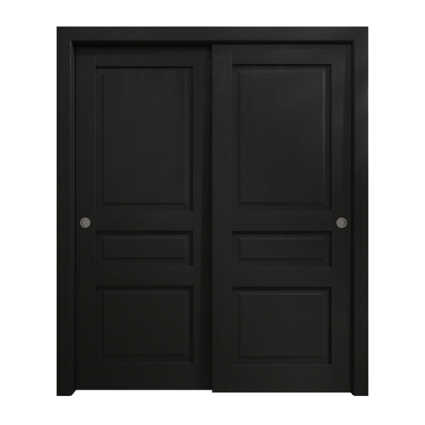 Sliding Closet Bypass Doors 84 x 84 inches | Ego 5012 Painted Black Oak | Rails Hardware Set | Wood Solid Bedroom Wardrobe Doors