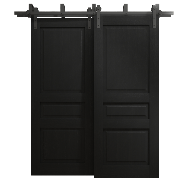 Sliding Closet Barn Bypass Doors 36 x 96 inches | Ego 5012 Painted Black Oak | Modern 6.6ft Rails Hardware Set | Wood Solid Bedroom Wardrobe Doors