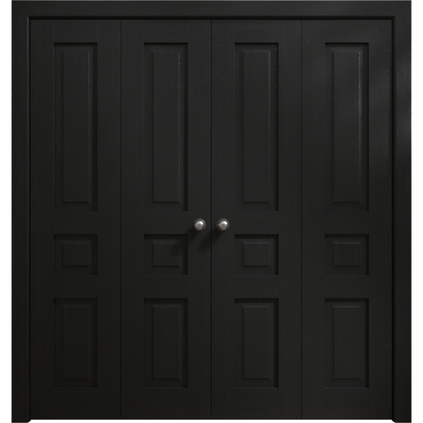 Sliding Closet Double Bi-fold Doors 72 x 80 inches | Ego 5012 Painted Black Oak | Sturdy Tracks Moldings Trims Hardware Set | Wood Solid Bedroom Wardrobe Doors