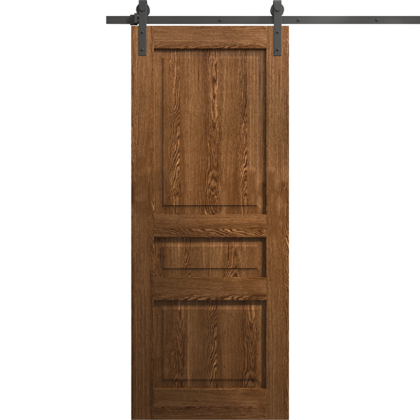 Modern Barn Door 18 x 80 inches | Ego 5012 Cognac Oak | 6.6FT Rail Track Heavy Hardware Set | Solid Panel Interior Doors