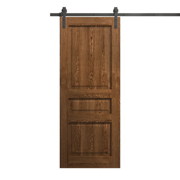 Modern Barn Door 18 x 84 inches | Ego 5012 Cognac Oak | 6.6FT Rail Track Heavy Hardware Set | Solid Panel Interior Doors