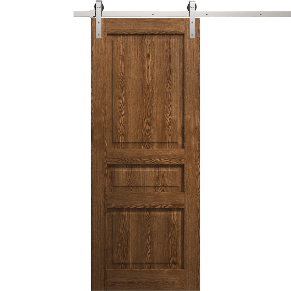 Modern Barn Door 18 x 80 inches | Ego 5012 Cognac Oak | 6.6FT Silver Rail Track Heavy Hardware Set | Solid Panel Interior Doors