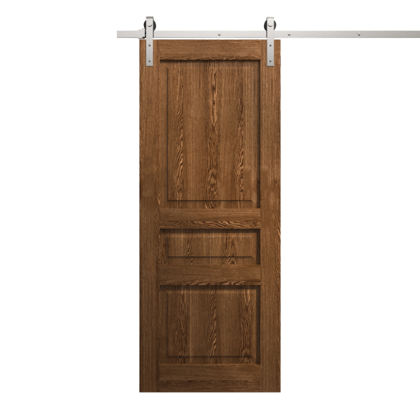 Modern Barn Door 30 x 96 inches | Ego 5012 Cognac Oak | 6.6FT Silver Rail Track Heavy Hardware Set | Solid Panel Interior Doors