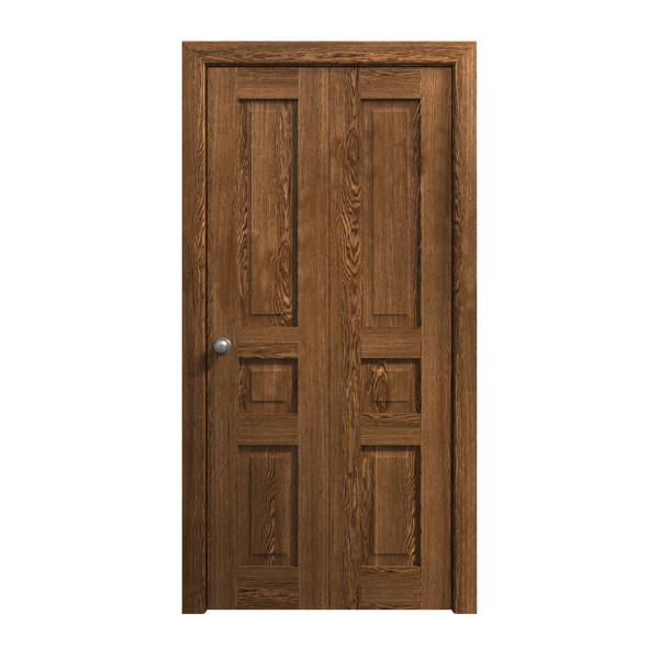 Sliding Closet Bi-fold Doors 56 x 96 inches | Ego 5012 Cognac Oak | Sturdy Tracks Moldings Trims Hardware Set | Wood Solid Bedroom Wardrobe Doors