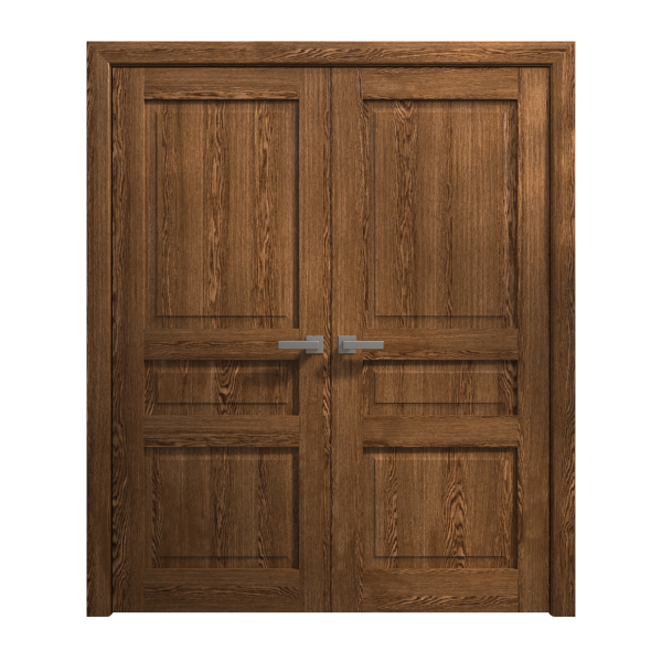 Interior Solid French Double Doors 36 x 80 inches | Ego 5012 Cognac Oak | Wood Interior Solid Panel Frame | Closet Bedroom Modern Doors