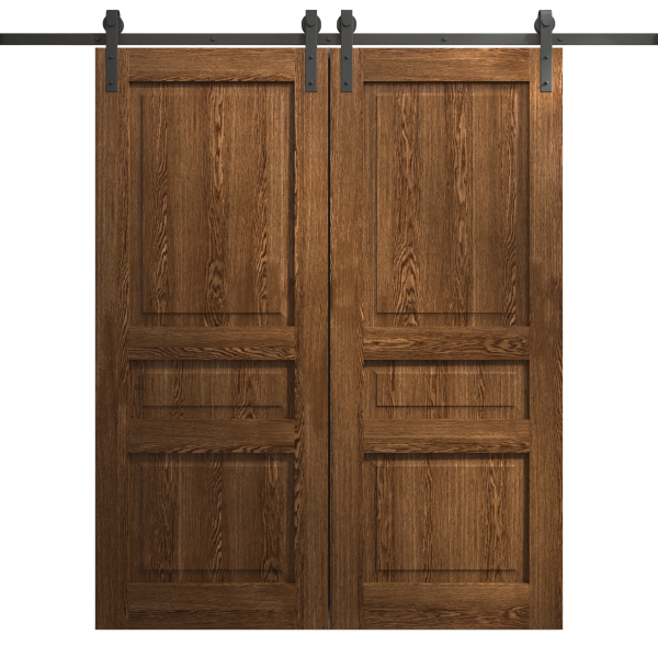 Modern Double Barn Door 36 x 80 inches | Ego 5012 Cognac Oak | 13FT Rail Track Set | Solid Panel Interior Doors
