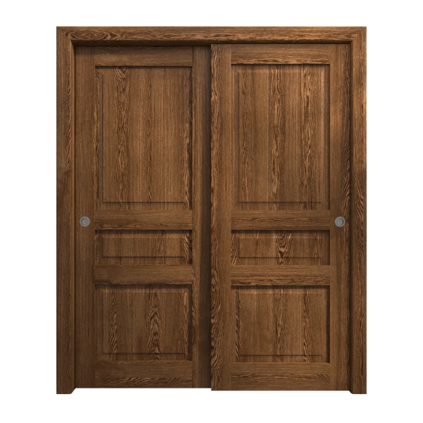 Sliding Closet Bypass Doors 72 x 84 inches | Ego 5012 Cognac Oak | Rails Hardware Set | Wood Solid Bedroom Wardrobe Doors