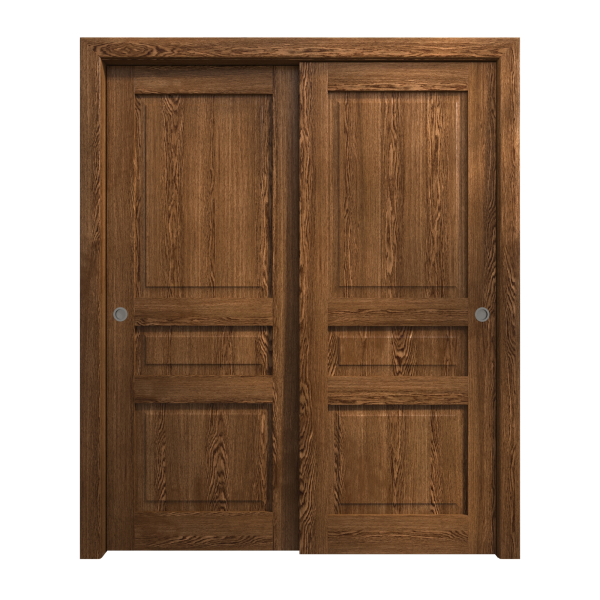 Sliding Closet Bypass Doors 36 x 80 inches | Ego 5012 Cognac Oak | Rails Hardware Set | Wood Solid Bedroom Wardrobe Doors