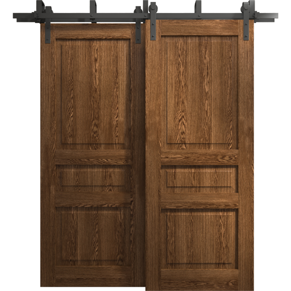 Sliding Closet Barn Bypass Doors 36 x 80 inches | Ego 5012 Cognac Oak | Modern 6.6ft Rails Hardware Set | Wood Solid Bedroom Wardrobe Doors
