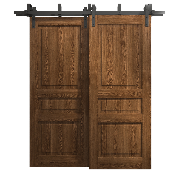 Sliding Closet Barn Bypass Doors 60 x 96 inches | Ego 5012 Cognac Oak | Modern 6.6ft Rails Hardware Set | Wood Solid Bedroom Wardrobe Doors