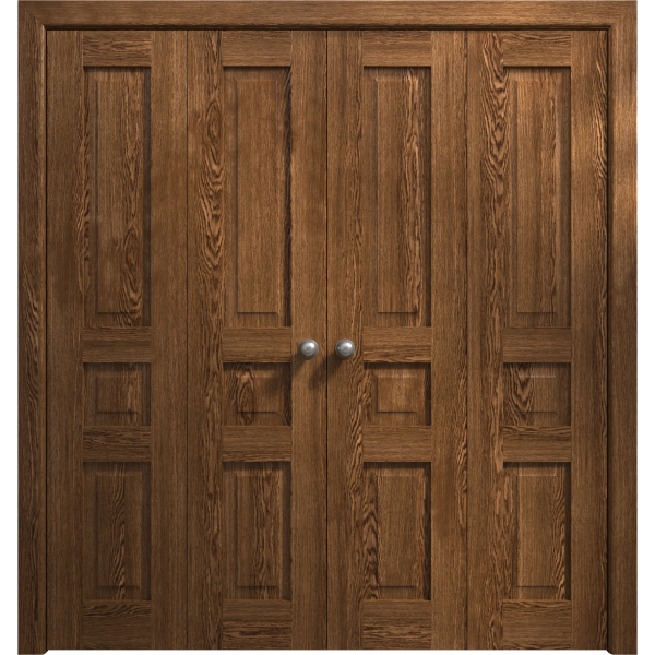 Sliding Closet Double Bi-fold Doors 72 x 80 inches | Ego 5012 Cognac Oak | Sturdy Tracks Moldings Trims Hardware Set | Wood Solid Bedroom Wardrobe Doors