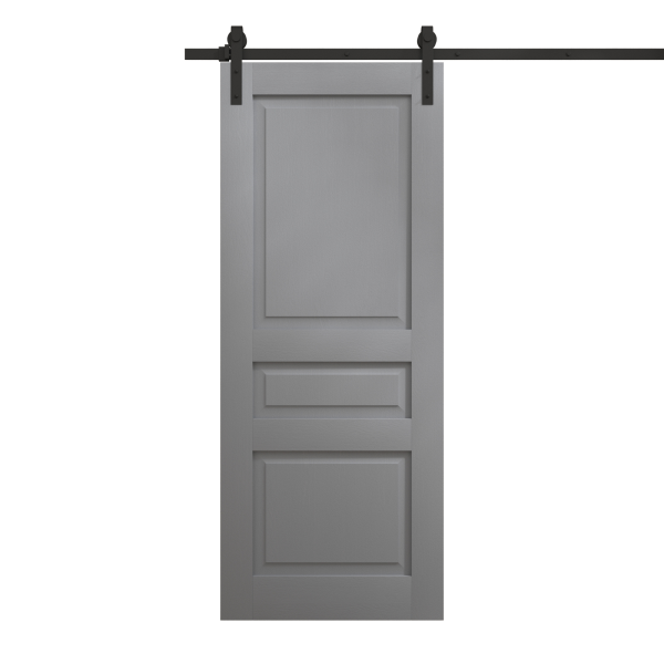 Modern Barn Door 18 x 80 inches | Ego 5012 Painted Grey Oak | 6.6FT Rail Track Heavy Hardware Set | Solid Panel Interior Doors