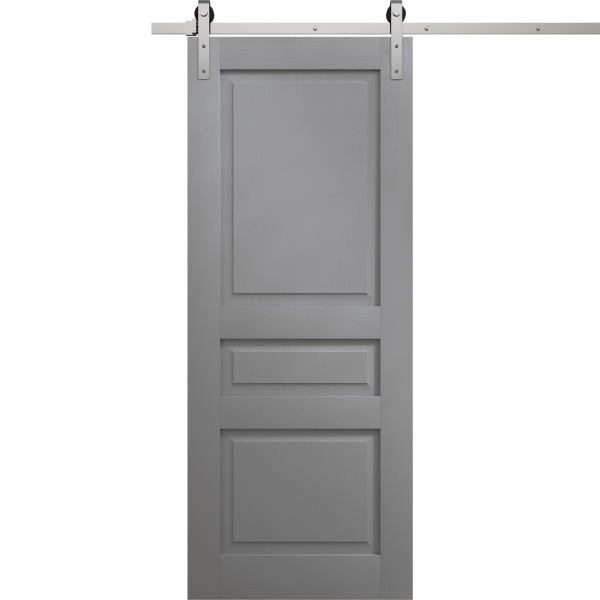 Modern Barn Door 18 x 80 inches | Ego 5012 Painted Grey Oak | 6.6FT Silver Rail Track Heavy Hardware Set | Solid Panel Interior Doors