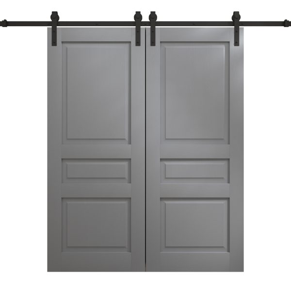 Modern Double Barn Door 64 x 80 inches | Ego 5012 Painted Grey Oak | 13FT Rail Track Set | Solid Panel Interior Doors