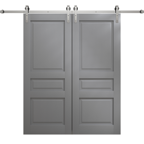 Modern Double Barn Door 48 x 96 inches | Ego 5012 Painted Grey Oak | 13FT Silver Rail Track Set | Solid Panel Interior Doors
