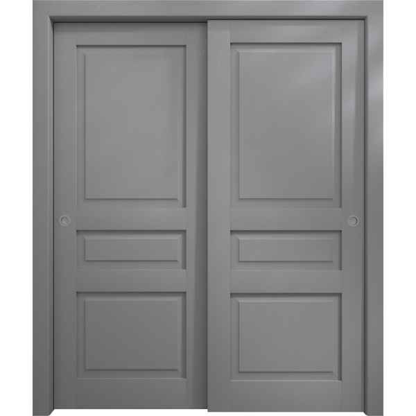 Sliding Closet Bypass Doors 36 x 80 inches | Ego 5012 Painted Grey Oak | Rails Hardware Set | Wood Solid Bedroom Wardrobe Doors