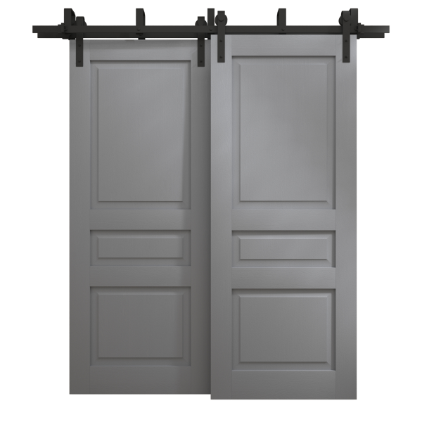 Sliding Closet Barn Bypass Doors 84 x 84 inches | Ego 5012 Painted Grey Oak | Modern 8ft Rails Hardware Set | Wood Solid Bedroom Wardrobe Doors