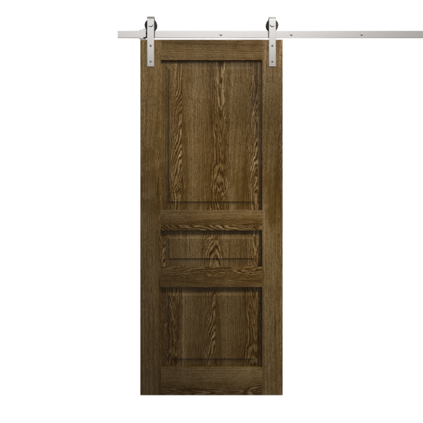 Modern Barn Door 18 x 80 inches | Ego 5012 Marble Oak | 6.6FT Silver Rail Track Heavy Hardware Set | Solid Panel Interior Doors