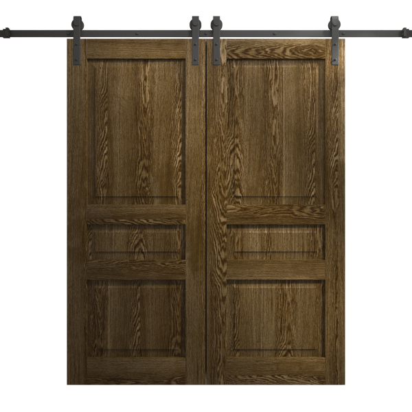 Modern Double Barn Door 36 x 80 inches | Ego 5012 Marble Oak | 13FT Rail Track Set | Solid Panel Interior Doors