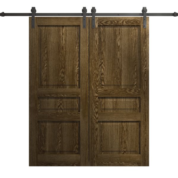 Modern Double Barn Door 84 x 96 inches | Ego 5012 Marble Oak | 14FT Rail Track Set | Solid Panel Interior Doors