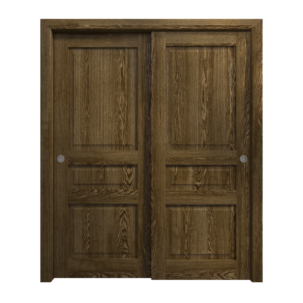 Sliding Closet Bypass Doors 36 x 80 inches | Ego 5012 Marble Oak | Rails Hardware Set | Wood Solid Bedroom Wardrobe Doors