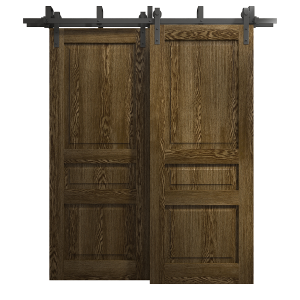 Sliding Closet Barn Bypass Doors 84 x 84 inches | Ego 5012 Marble Oak | Modern 8ft Rails Hardware Set | Wood Solid Bedroom Wardrobe Doors