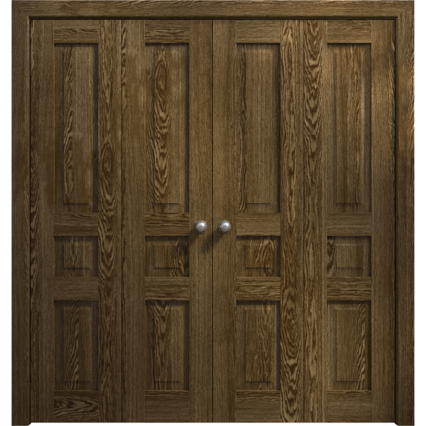 Sliding Closet Double Bi-fold Doors 72 x 80 inches | Ego 5012 Marble Oak | Sturdy Tracks Moldings Trims Hardware Set | Wood Solid Bedroom Wardrobe Doors