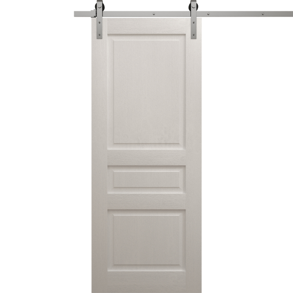 Modern Barn Door 18 x 80 inches | Ego 5012 Painted White Oak | 6.6FT Silver Rail Track Heavy Hardware Set | Solid Panel Interior Doors