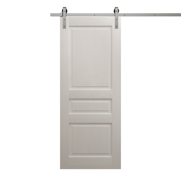 Modern Barn Door 18 x 80 inches | Ego 5012 Painted White Oak | 6.6FT Silver Rail Track Heavy Hardware Set | Solid Panel Interior Doors