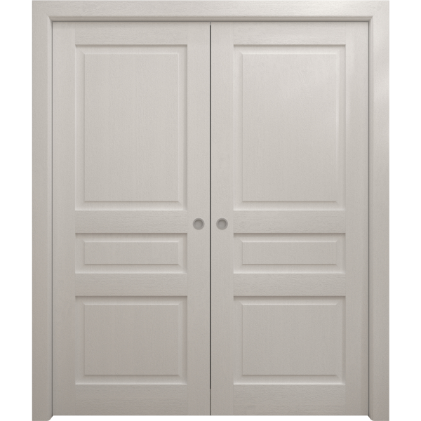 Sliding French Double Pocket Doors 36 x 80 inches | Ego 5012 Painted White Oak | Kit Rail Hardware | Solid Wood Interior Bedroom Modern Doors