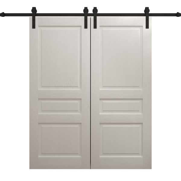 Modern Double Barn Door 36 x 80 inches | Ego 5012 Painted White Oak | 13FT Rail Track Set | Solid Panel Interior Doors