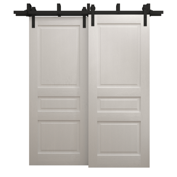 Sliding Closet Barn Bypass Doors 36 x 80 inches | Ego 5012 Painted White Oak | Modern 6.6ft Rails Hardware Set | Wood Solid Bedroom Wardrobe Doors