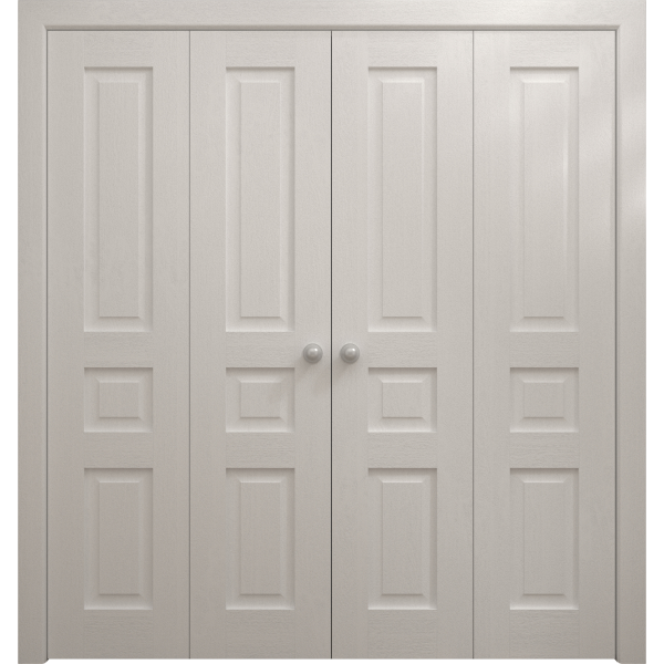 Sliding Closet Double Bi-fold Doors 72 x 80 inches | Ego 5012 Painted White Oak | Sturdy Tracks Moldings Trims Hardware Set | Wood Solid Bedroom Wardrobe Doors