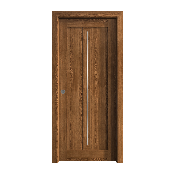 Sliding Pocket Door 42 x 80 inches | Ego 5014 Cognac Oak | Kit Rail Hardware | Solid Wood Interior Bedroom Modern Doors