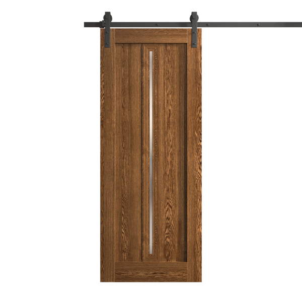 Modern Barn Door 28 x 80 inches | Ego 5014 Cognac Oak | 6.6FT Rail Track Heavy Hardware Set | Solid Panel Interior Doors