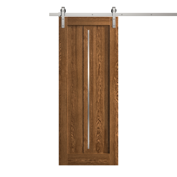 Modern Barn Door 36 x 84 inches | Ego 5014 Cognac Oak | 6.6FT Silver Rail Track Heavy Hardware Set | Solid Panel Interior Doors