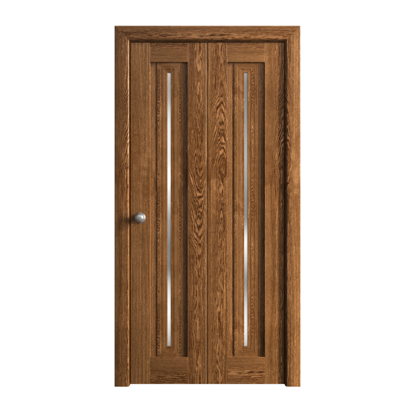 Sliding Closet Bi-fold Doors 36 x 80 inches | Ego 5014 Cognac Oak | Sturdy Tracks Moldings Trims Hardware Set | Wood Solid Bedroom Wardrobe Doors