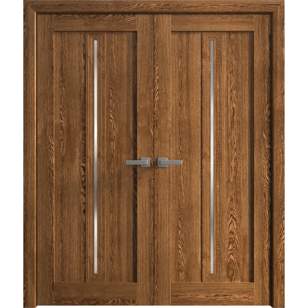 Interior Solid French Double Doors 36 x 80 inches | Ego 5014 Cognac Oak | Wood Interior Solid Panel Frame | Closet Bedroom Modern Doors