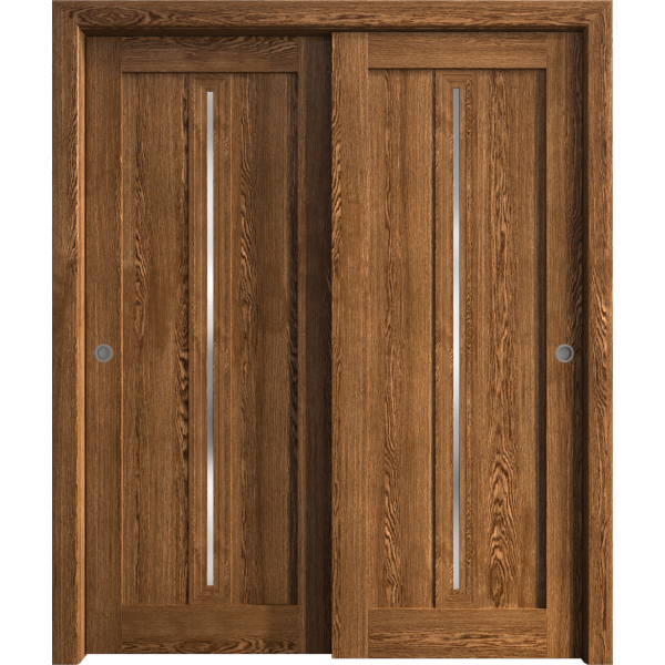 Sliding Closet Bypass Doors 36 x 80 inches | Ego 5014 Cognac Oak | Rails Hardware Set | Wood Solid Bedroom Wardrobe Doors