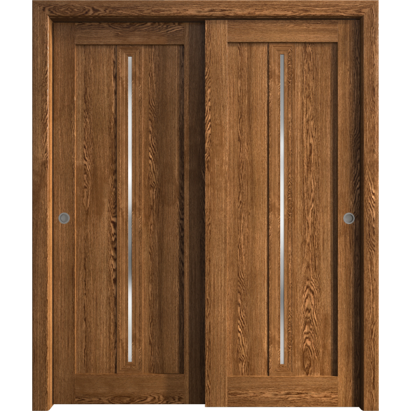 Sliding French Double Pocket Doors 36 x 80 inches | Ego 5014 Cognac Oak | Kit Rail Hardware | Solid Wood Interior Bedroom Modern Doors
