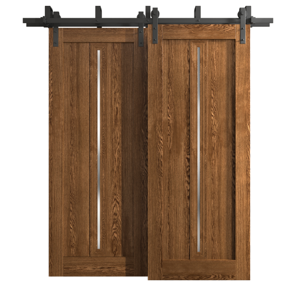 Sliding Closet Barn Bypass Doors 56 x 84 inches | Ego 5014 Cognac Oak | Modern 6.6ft Rails Hardware Set | Wood Solid Bedroom Wardrobe Doors