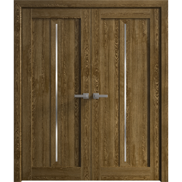 Interior Solid French Double Doors 36 x 80 inches | Ego 5014 Marble Oak | Wood Interior Solid Panel Frame | Closet Bedroom Modern Doors