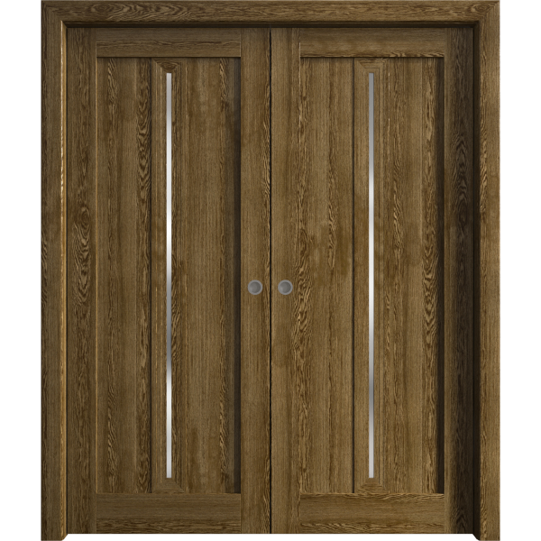 Sliding French Double Pocket Doors 36 x 80 inches | Ego 5014 Marble Oak | Kit Rail Hardware | Solid Wood Interior Bedroom Modern Doors