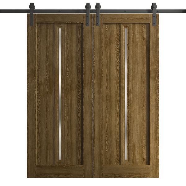 Modern Double Barn Door 36 x 80 inches | Ego 5014 Marble Oak | 13FT Rail Track Set | Solid Panel Interior Doors