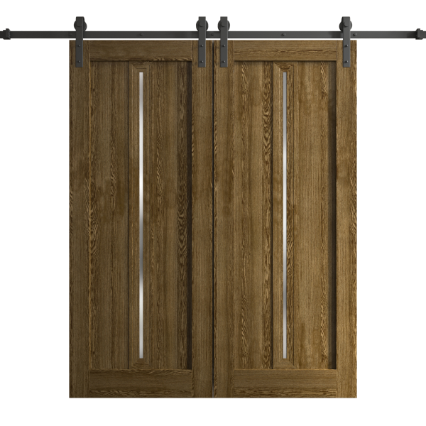 Modern Double Barn Door 64 x 84 inches | Ego 5014 Marble Oak | 13FT Rail Track Set | Solid Panel Interior Doors